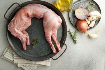 raw fresh uncooked rabbit, ready to be rousted