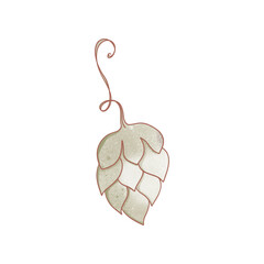 Cute kawaii trend green twig and hop fruit. Textured watercolor gentle digital art. Print for packaging, advertising, banner, wrapping paper, brand, for Valentine's day