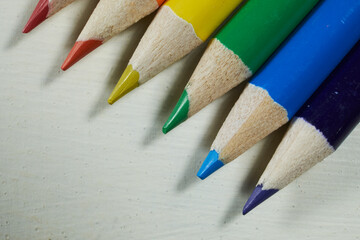 Colorful and sharpened artists pencils in rainbow colors