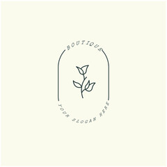 Design logo symbol icon sign. Illustration vector of an organic leaf. Graphic plant element logo. Botanical nature flower logo. minimalist organic concept beautiful logo minimalist Free Vector.