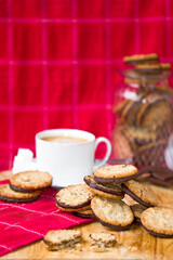 Oatmeal cookies with chocolate and freshly roasted coffee