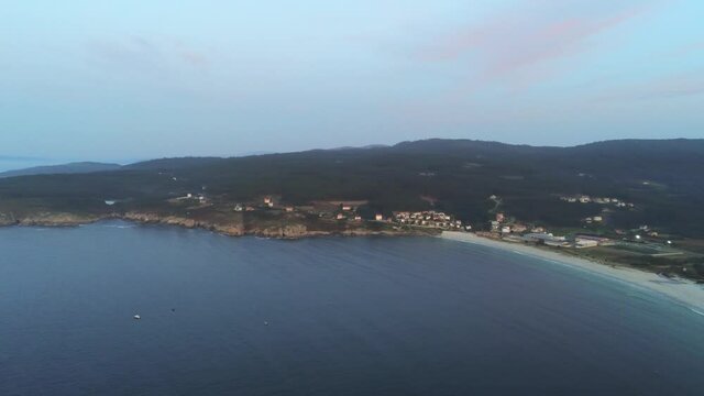 Beautiful beach at sunset in Spain. Aerial Drone Footage