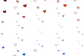 Light Blue, Red vector background with hearts.