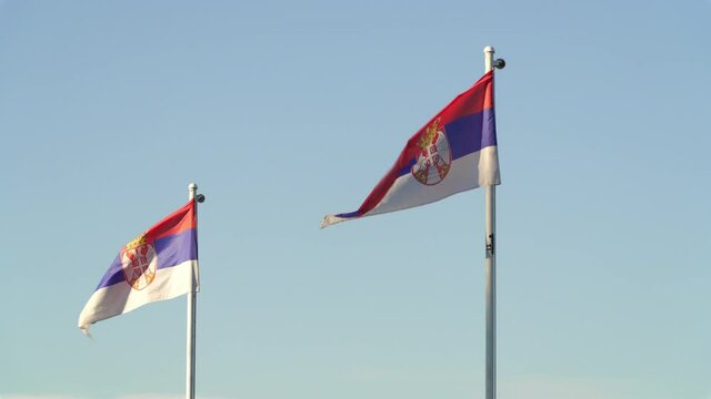 Serbian national flags waving in the wind
