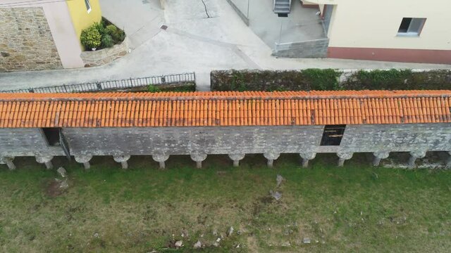 Horreo or granary in Galicia,Spain. Aerial Drone Footage
