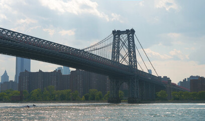 landscape of  NYC and Williamsburg bridge with east river 