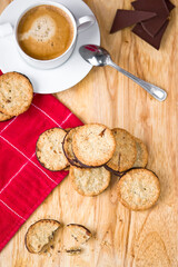 Oatmeal cookies with chocolate and freshly roasted coffee