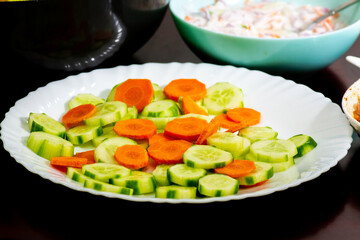 Healthy Veggies. Cucumbers and Carrot sliced.
