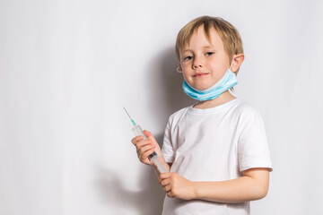 Cute Little Girl in medical mask with stethoscope isolated banner