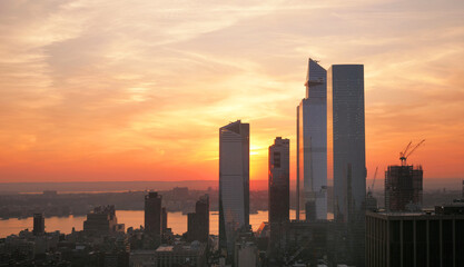 sunset cityscape of manhattan and skyline of NJ