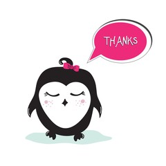 greeting card with a penguin saying thank you