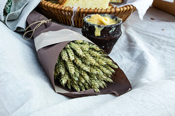 wheat spike bouquet rustic kraft paper design eco seasonal design