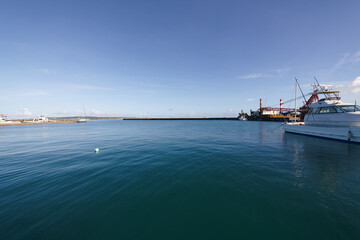 Okinawa,Japan-July 22, 2020: Very quiet Hirara Port, Okinawa, in the early summer morning
