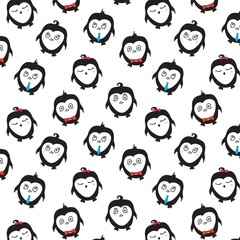 penguin family on a white background, pattern, vector illustration