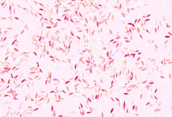 Light Red vector doodle template with leaves.