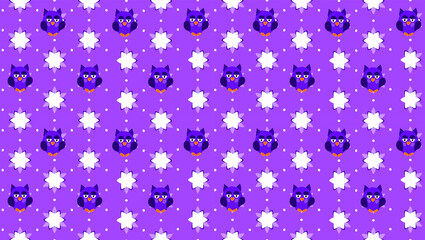 seamless owl pattern, cute childish wallpaper, purple background, vector illustration flat design