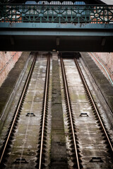 Fototapeta premium rails path funicular vertical path bridge iron path to the mountains