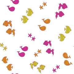 Vector white fun aquatic seamless pattern background