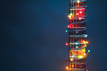 guitar finger-board with multicolor lights, festive background