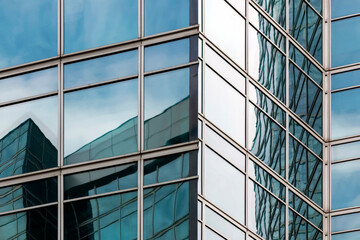 corner of glass business center building, urban architecture background