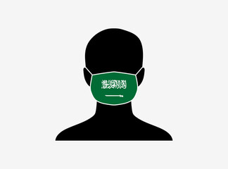 A silhouette of a person wearing a mask with the flag of Saudi Arabia on it. Vector illustration.