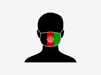 A silhouette of a person wearing a mask with the flag of Afghanistan on it. Vector illustration.