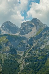 Mountain areas in summer. Beautiful views of the mountain peaks. Mountain Kom, Montenegro