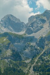 Mountain areas in summer. Beautiful views of the mountain peaks. Mountain Kom, Montenegro