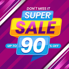 Naklejka na ściany i meble Vector graphic of Modern Colorful Super Sale 90 Percent Advertising Banner Background. Perfect for Retail, Brochure, Banner, Business, Selling, etc