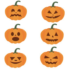 Pumpkin halloween holiday. Set of Halloween pumpkins, funny faces. Isolated vector sign symbol. Web design. Holidays.