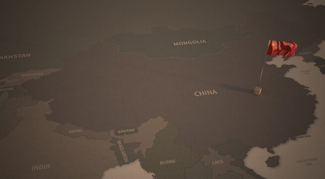 Flag on the map of china.
Vintage Map and Flag of Northeast Asia Countries Series 3D Rendering