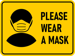 Please Wear a Face Mask Rectangular Instruction Icon with an Aspect Ratio of 4:3 and Rounded Edges. Vector Image.