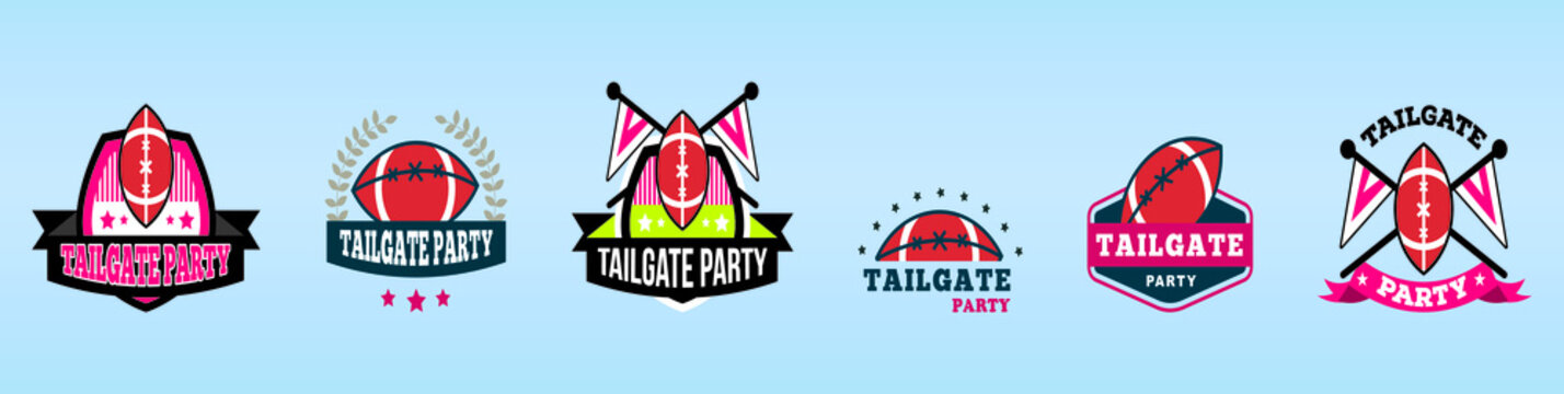 American Football Tailgate Party Labels, Badges And Design Elements Set With Different Models