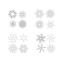 Set of vintage sunbursts, explosion doodles isolated on white background EPS Vector Abstract