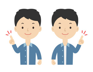 指差しポーズするお父さん　男性　左右セット
Illustration of pointing pose. Illustration of the upper body.
Illustration of dad.