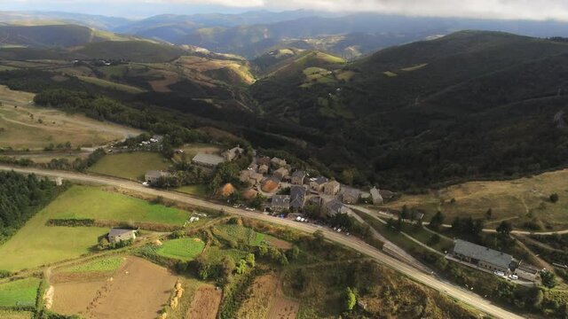 Beautiful village in the mountains of Galicia,Spain. Aerial Drone Footage