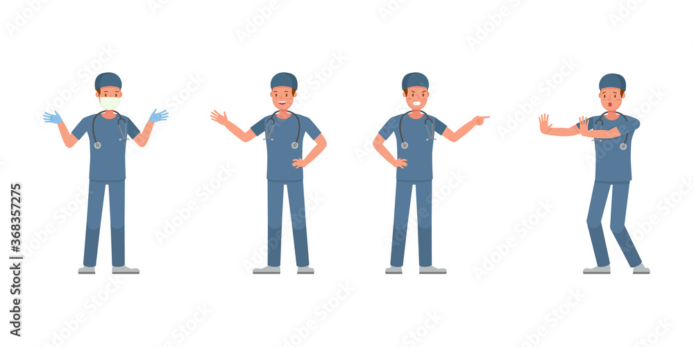 Poster surgeon man character vector design. presentation in various action.