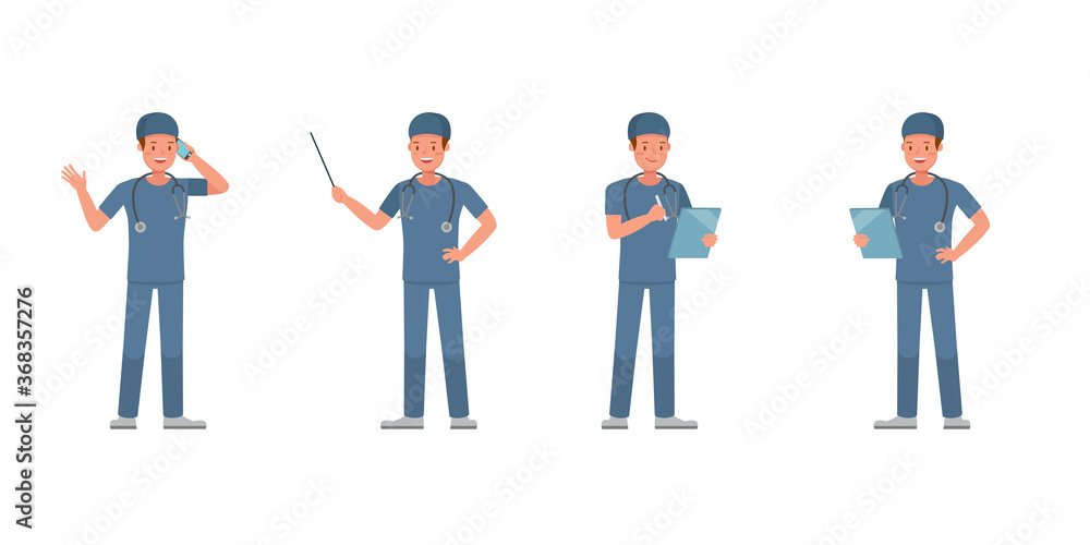 Poster surgeon man character vector design. presentation in various action.
