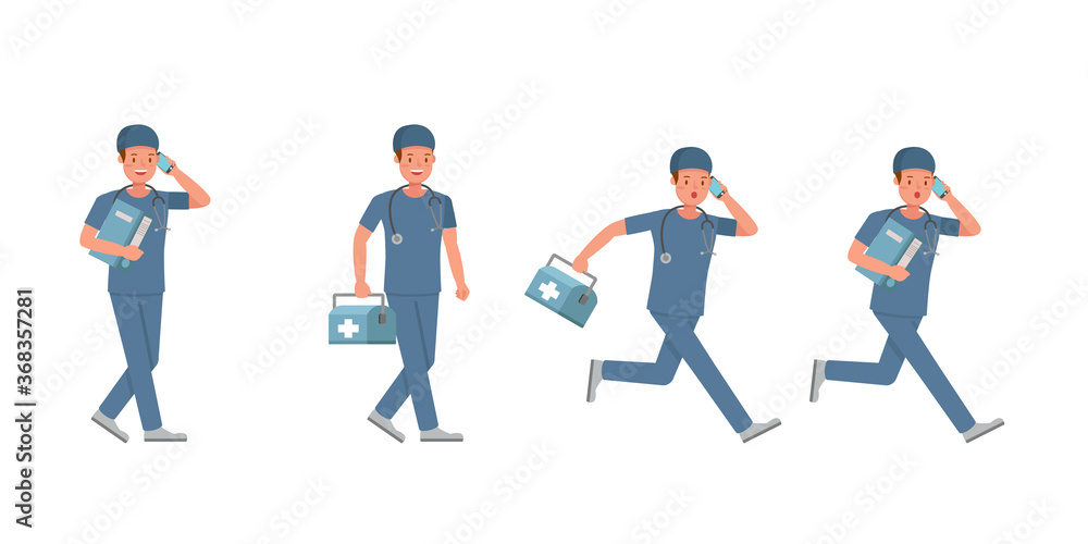 Poster surgeon man character vector design. presentation in various action.