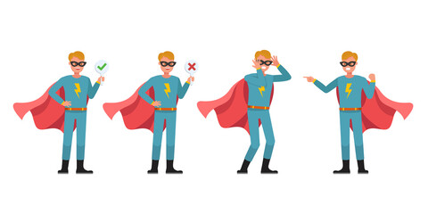 Superhero Man character vector design. Presentation in various action.