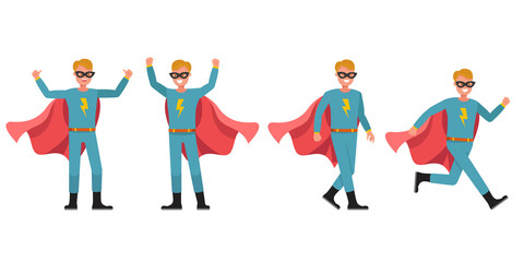 Superhero Man character vector design. Presentation in various action.