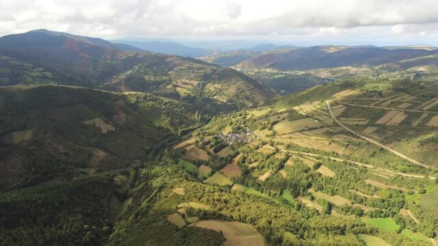 Beautiful landscape and mountains in Galicia,Spain. Aerial Drone Footage