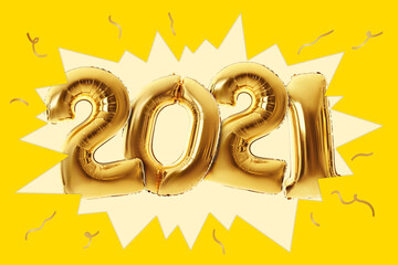 Figure 2021 made of balloons on color background