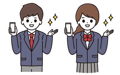 男子学生 女子学生 スマートフォン イラスト
