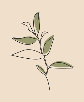 One line continuous of leaves, single line drawing art, tropical leaves,  botanical leaf isolated, simple art design, abstract line, vector