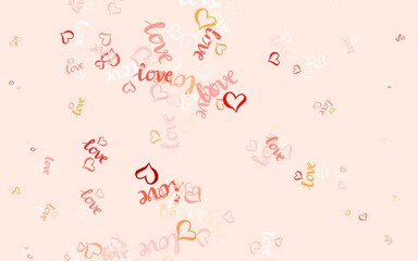 Light Red, Yellow vector background with Shining hearts.