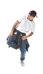 Male hip-hop dancer on white background