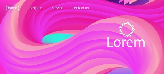 Dynamic Movement Funky Wave. Landing Page, Pink, Purple Background. 3d Fluid 