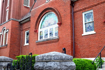 old brick church with windows