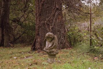 An old grave marker in a cemetery